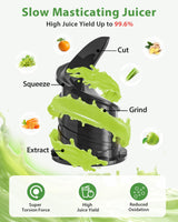 Cold Press Juicer, ECOSELF Slow Masticating Juicer with 4.35" Large Feed Chute Fit Whole Fruits & Vegetables, Self Feeding for Juice Extractor Machine, Easy to Clean and Assemble, High Juice Yield ECOSELF