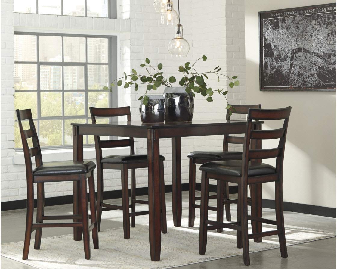 Signature Design by Ashley Coviar 5 Piece Counter Height Dining Set, Includes Table & 4 Barstools, Brown - WoodArtSupply