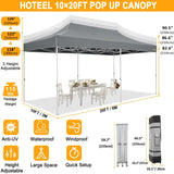 HOTEEL 10x20 Heavy Duty Pop Up Canopy Tent Outdoor Canopy Tents for Parties, Commercial Instant Waterproof Canopy Wedding Event Tent with Roller Bag, UV 50+Portable Shelter, Thick Hexagonal Legs, Grey Hoteel