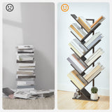 HOOBRO Tree Bookshelf, 9-Tier Bookcase Wooden Shelves, Floor Standing Storage Rack, for Display of CDs, Books in Living Room, Home Office, Wood Storage Rack for Bedroom, Black BB08SJ01G1 HOOBRO