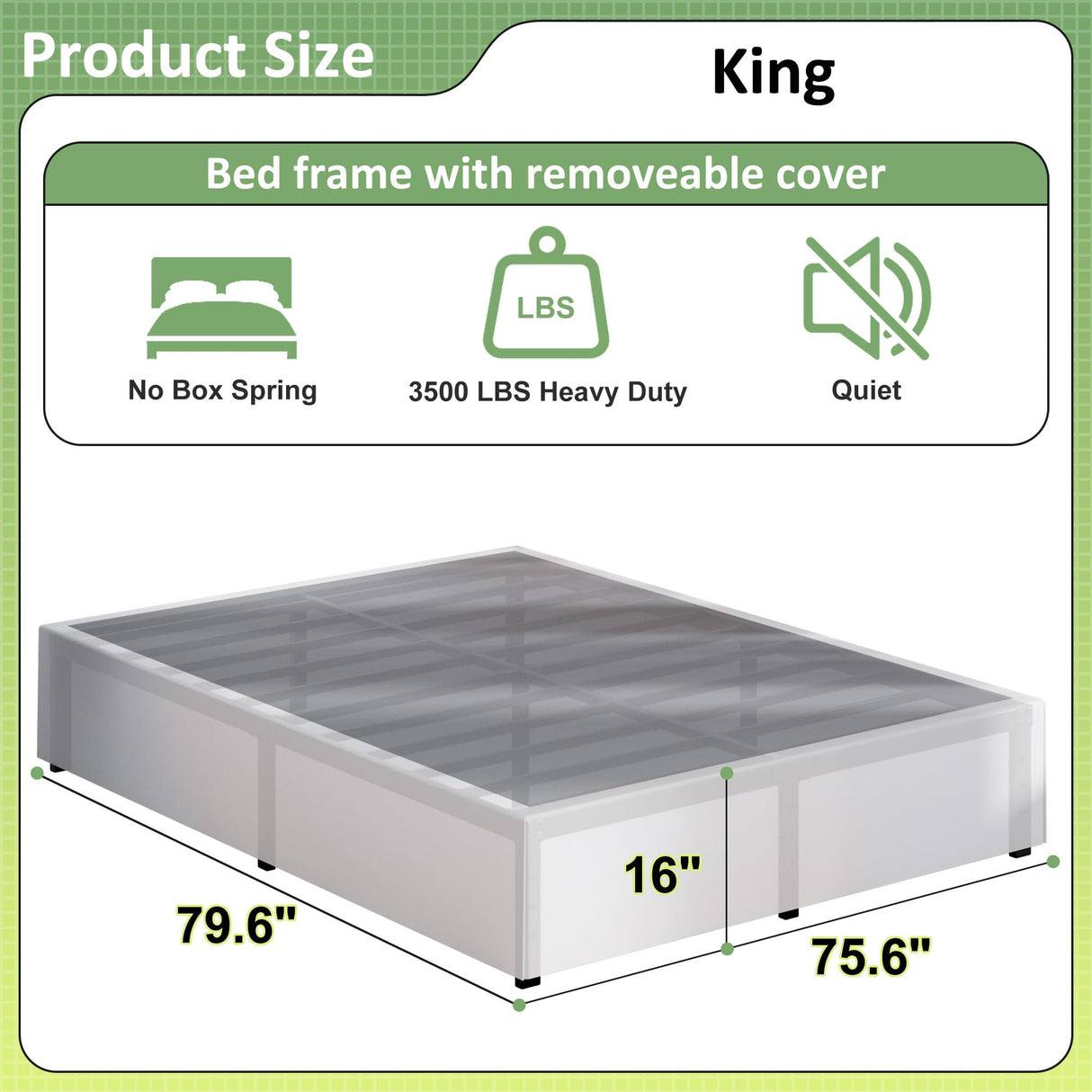 Upcanso 16 Inch King Size Bed Frame with White Skirt Cover, Metal King Bed Frame with Storage, No Box Spring Needed, Heavy Duty, Easy Assembly, Noise Free, Mattress Foundation Upcanso