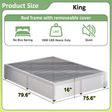 Upcanso 16 Inch King Size Bed Frame with White Skirt Cover, Metal King Bed Frame with Storage, No Box Spring Needed, Heavy Duty, Easy Assembly, Noise Free, Mattress Foundation Upcanso