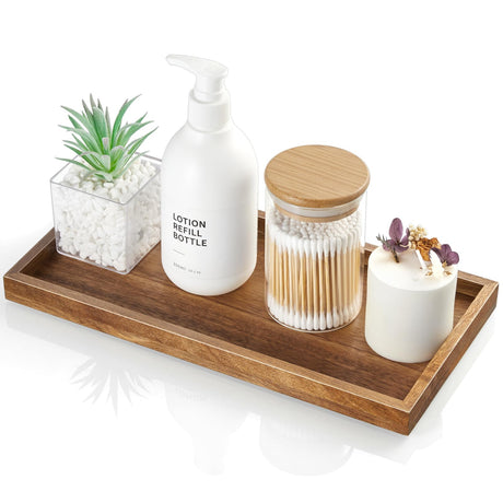 ALELION 11.7" Bathroom Vanity Tray for Counter - Acacia Wood Decorative Tray for Toilet Tank Makeup Perfume Jewelry Catchall Coffee Table - Wooden Kitchen Countertop Organizer for Soap Dispenser ALELION