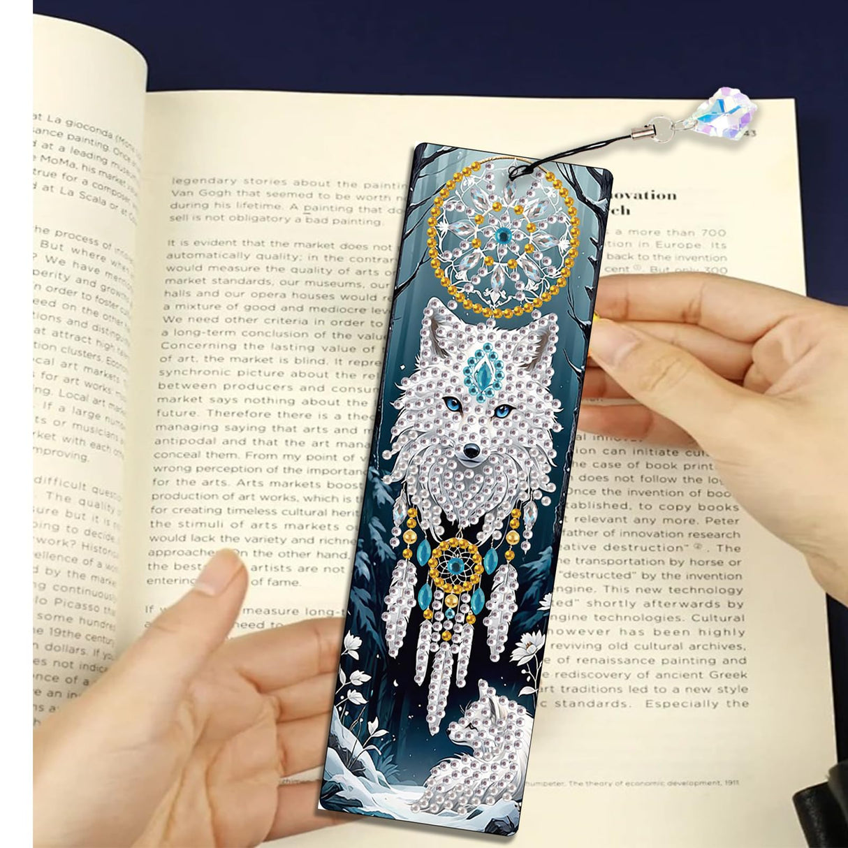 JISHSHAY 4 PCS Diamond Art Book Marks Wolf Diamond Painting Bookmarks Dreamcatcher Gem Art Bookmarkers Animal Gem Painting Book Markers Mosaic Kits for Adults Page Markers Embroidery Bookmarks JISHSHAY