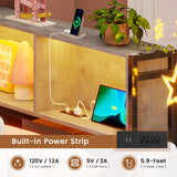 Hasuit Full Corner Bed Frame with Storage Bookcase, Full Size Daybed with 2 Underneath Storage Drawers, Kids Bed Unit with Charging Station and LED Light, Modern Teenagers Bedframe, Oak Gray Hasuit