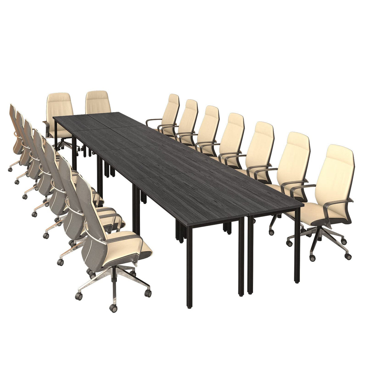 Bonzy Home Conference Tables 16ft Office Computer Desk for Meeting Room Study Writing Printer Table Meeting Seminar Table for 20 People Modern Black 8PCS (188.8"x47.2"x29.5", Black) Bonzy Home