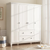 ECACAD 4 Door Wardrobe Closet Armoire with 2 Drawers, Multi-Tier Storage Shelves & Hanging Rods, 63”W Wooden Clothes Storage Cabinet with Solid Legs for Bedroom, White ECACAD