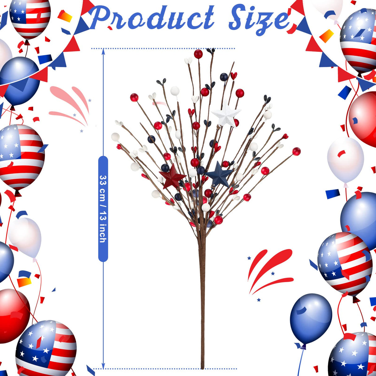 Jutom 6 Pcs 4th of July Decorations Patriotic Artificial Berry Stem Picks 13'' Independence Day Decor White Blue Red Stars Memorial Day Faux Berry Branches Table Centerpiece Decor for Home Office Jutom