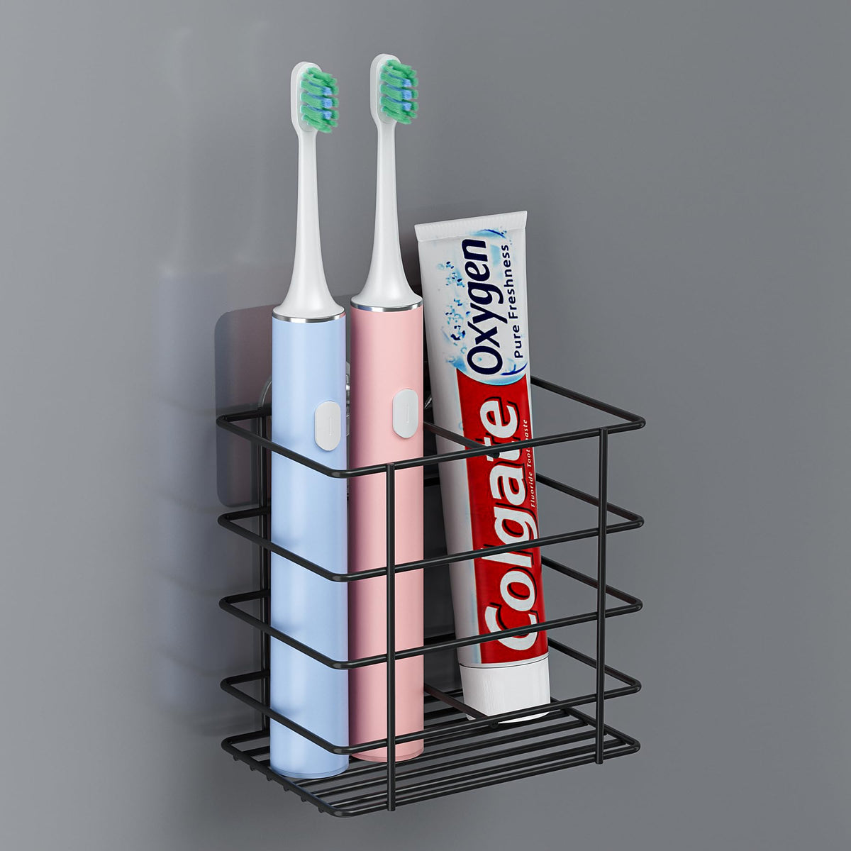 Oasiteege Adhesive Toothbrush Holder Wall Mounted, Suction Cup Toothpaste Organizer for Shower, Hanging Razor Tooth Brush Holder Storage Caddy with Drainage, Black Bathroom Accessories and Decor Oasiteege
