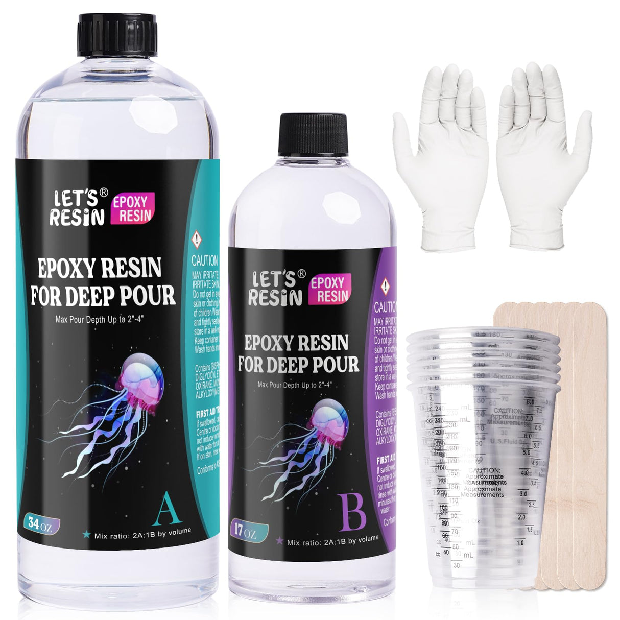 Bundle Set of 51oz Deep Pour Epoxy Resin and 1 Gallon Fast Cure Resin Epoxy LET'S RESIN EPOXY RESIN