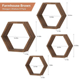Hexagon Floating Shelves Set of 8 Wood Hexagonal Shelves Brown Wall Decor and Storage Racks for Living Room Floating Honeycomb Plants Shelf Farmhouse Wall Hexagon Hanging Shelf for Bedroom Home CADUKE