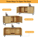 Fienveorn Cat Litter Box Enclosure for 2 Cats, 47.6’’ Litter Box Furniture Hidden with Cat Scratch Pad, Double Room Large Cat Cabinet, Indoor Cat House TV Stand Side Table,Cat Washroom Halitaa