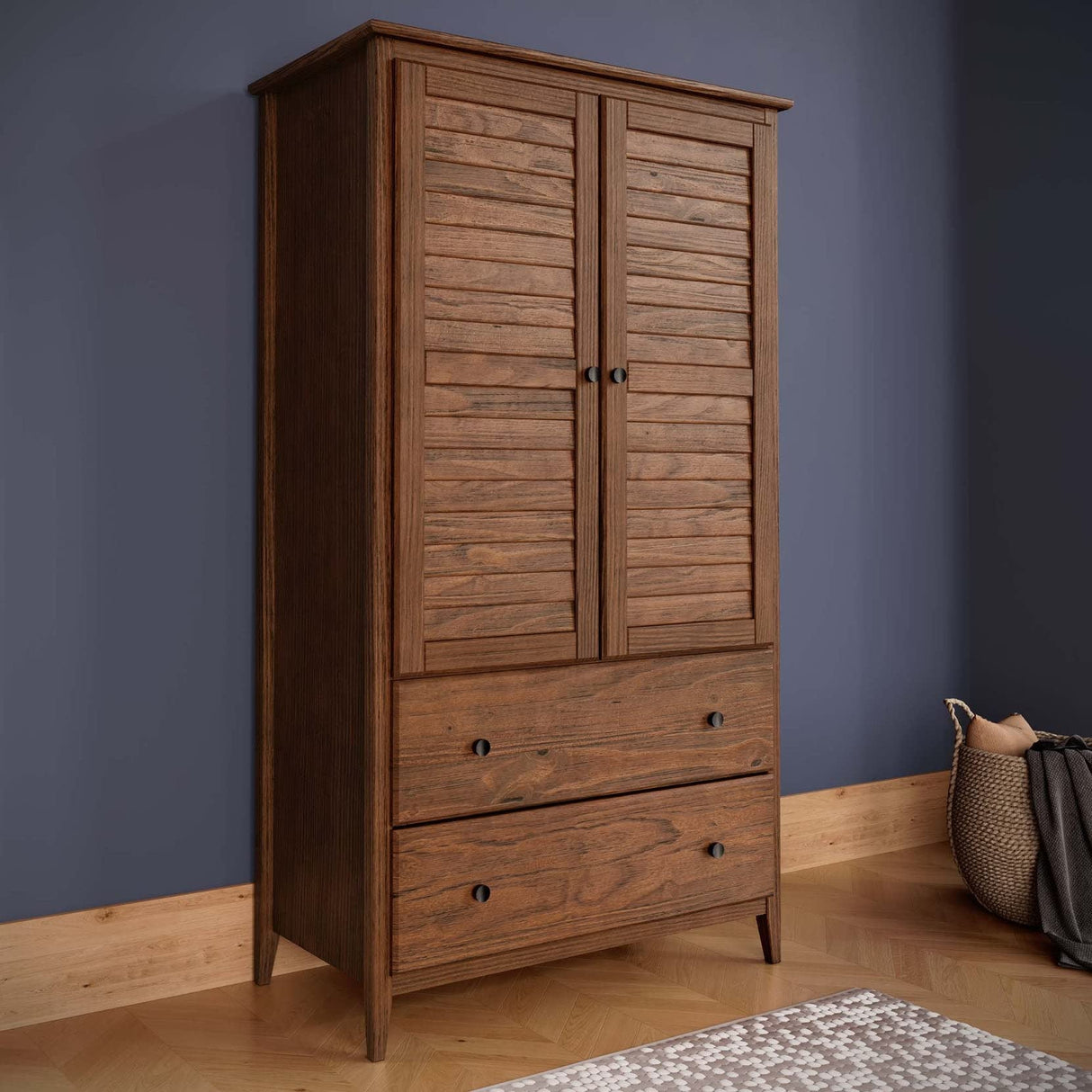 Grain Wood Furniture Greenport 2-Door Wardrobe, Solid Wood with a Brushed Walnut Finish Grain Wood Furniture