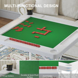 IWDOO 35.4" Square Folding Card Table, Mahjong Table with Green Felt，Chip Trays and Cup Holders, Portable Domino Tables for 4 Players, Card Game Tables for Mahjong Poker Domino Game IWDOO