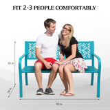 VINGLI 50" Outdoor Bench Metal with Floral Back, Garden Bench Front Porch Benches for Yard Patio Entryway Park, 800lb Capacity - Blue VINGLI