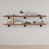 Industrial Pipe Shelving Shelf, Wall Shelves Wood Shelf:Kitchen Shelves, 60 Inches Wood Long Floating Shelves for Wall Farmhouse Pipe Book Shelves Dark Brown for Decor and Bar Shelving IEO