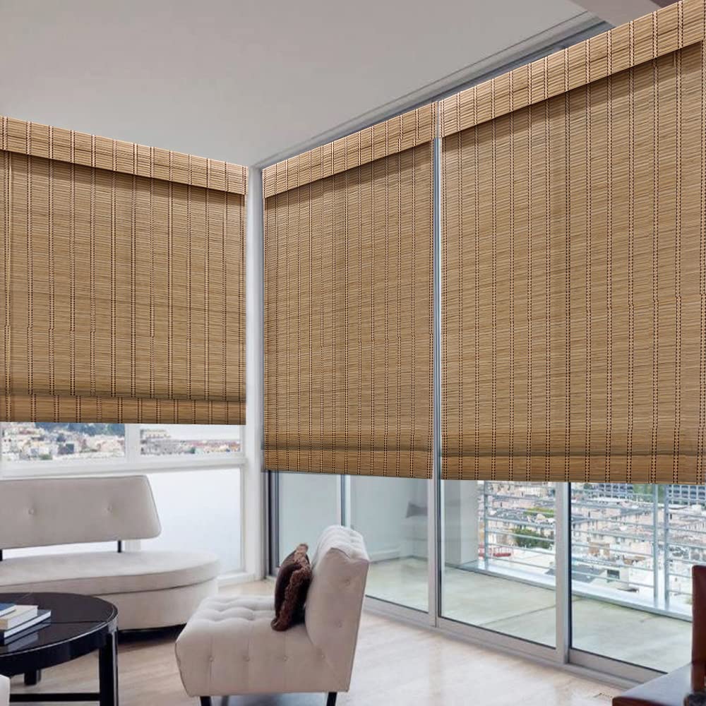 LANTIME Wood Window Roman Shades, Lined Blackout Bamboo Roman Shades Blinds, Easy Installation for Home and Garden, Pattern 1 LANTIME