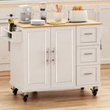HiDSLiving Kitchen Island 54" Large Rolling Kitchen Island Cart On Wheels with Drop Leaf 3 Drawers 1 Cabinet,Spice Towl Rack Mobile Kitchen Table with Storage, White HiDSLiving
