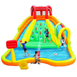WELLFUNTIME Inflatable Water Double Slides Park, Bounce House with Arched Water Gun Spray, Jumping Castle with Air Blower WELLFUNTIME