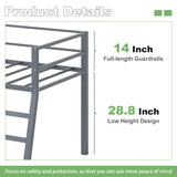 Lutown-Teen Low Metal Twin Loft Bed with Ladder and Guardrail for Kids or Teens, Space Saving Loft Bed Twin Size for Small Bedroom, Grey Lutown-Teen