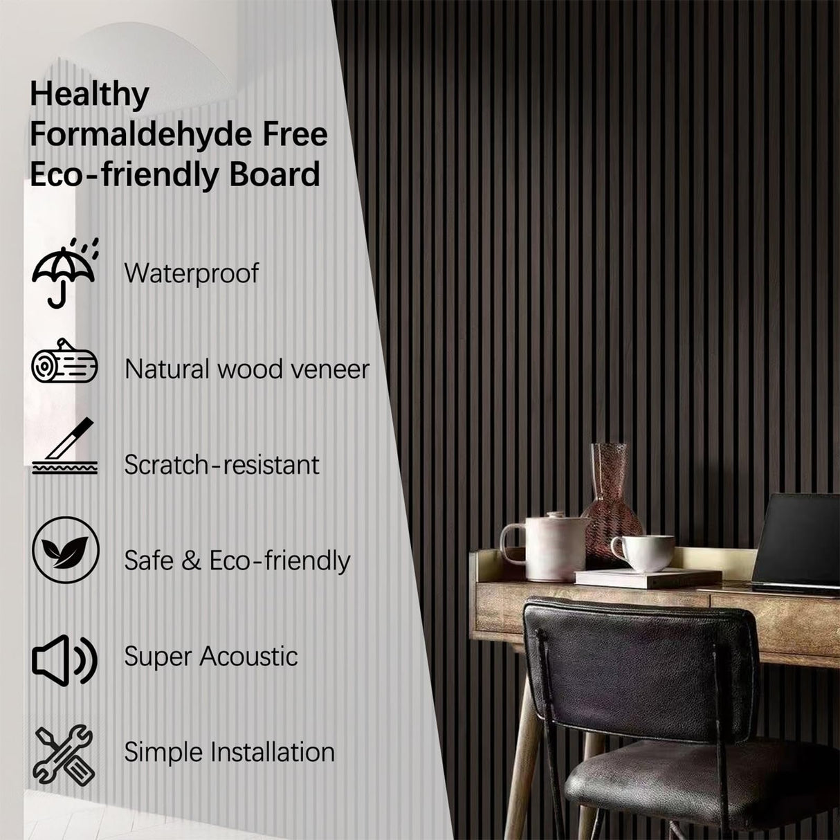 ARMURO 3D Wall Panels for Wall Decor, Fluted Wall Panels, Natural Smoked Wood Veneer Acoustic Wall Panels 2 Pack - 12.6" W x 94.5" L ARMURO