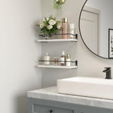 RICHER HOUSE White Bathroom Shelves, Small Floating Wall Mounted Shelf for Bathroom Decor, Guard-Rail Wood Shelving Organizer Over Toilet Kitchen Storage Shelves Set of 2 - White RICHER HOUSE