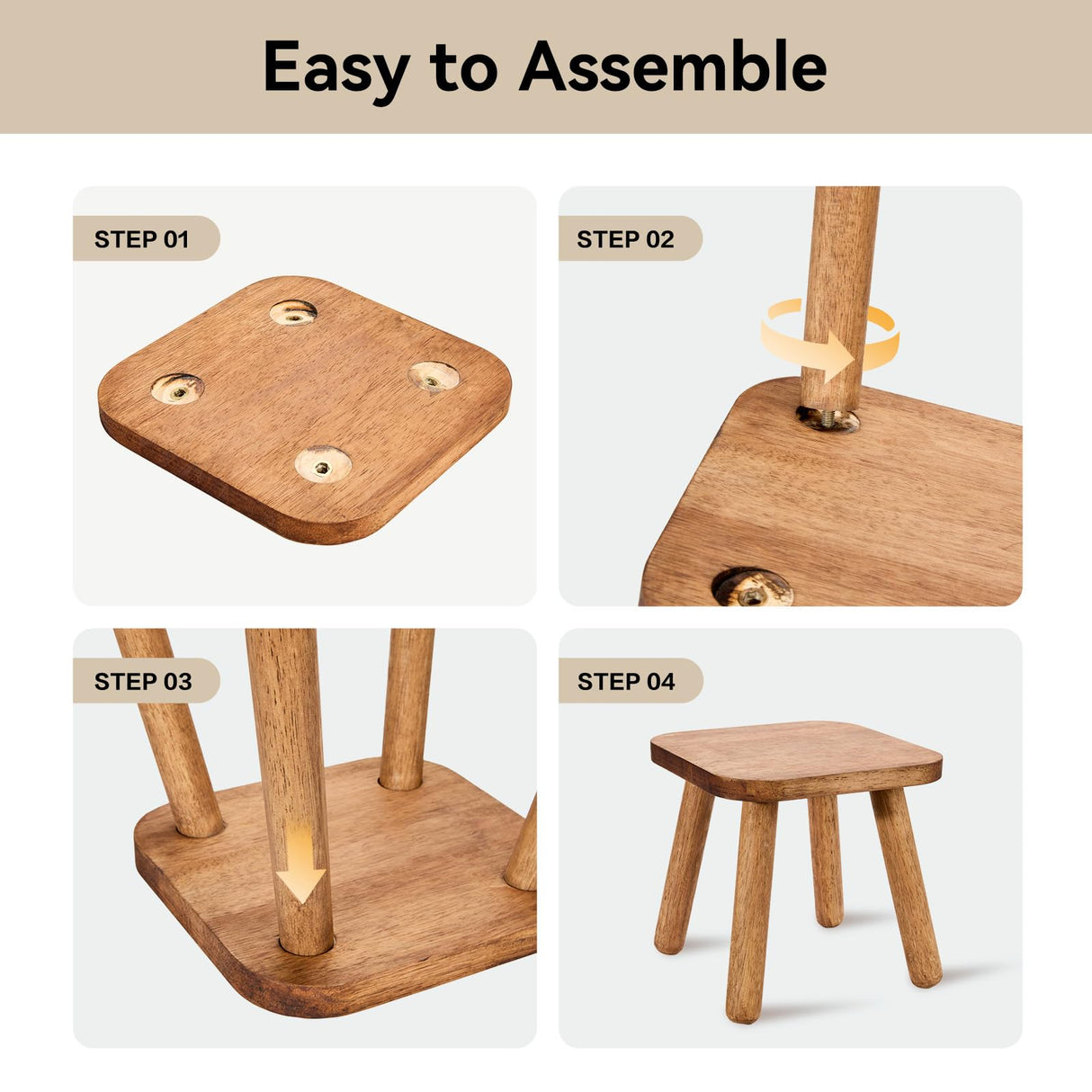 JUJIAFU Solid Wood Stool Wooden Step Stool for Adults Small Wooden Stool Square Stool Sitting Stool Legs Detachable for Kitchen Bathroom Living Room (9.32High) JUJIAFU