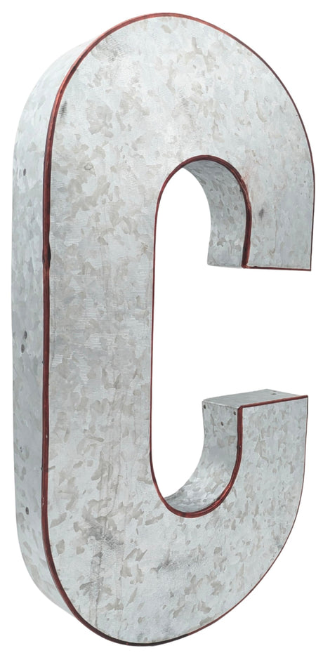 SciencePurchase 20" Metal Letter C Wall Decor, Silver with Rusted Edges, Galvanized Wall Mountable Decoration for Country, Mid-Century, or Farmhouse Themed Room or Event SciencePurchase