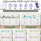 Gyfimoie 9 Drawers Dresser for Bedroom with Power Outlet, Chest of Drawers with LED Light, Modern Dressers with Open Storage Cubby, Triple Wide Dressers Organizer for Living Room (White) Gyfimoie