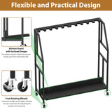 Gun Rack, Freestanding Floor Gun Stand with Metal Frame and Wheels, Wooden Adjustable Shotgun Rack Holds up to 10 Long Guns, Rifle Display Stand Storage Holder Indoor for Home Garage, Black HEOMU