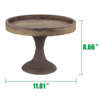 Stonebriar Rustic Worn Natural Wood and Metal Pedestal Tray, Decorative Pillar Candle Holder, For Centerpieces, Mantel Decoration, or Any Table Top, Large