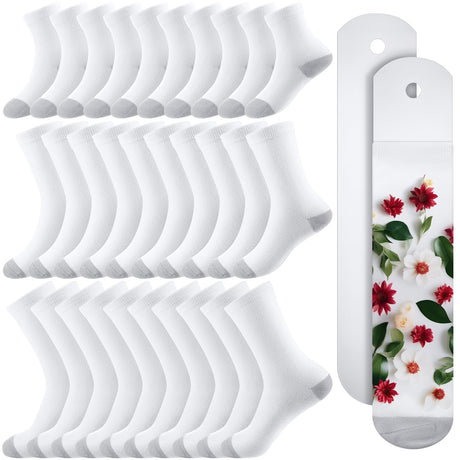 Toulite 15 Pairs White Sublimation Socks Blanks Polyester Socks Heat Transfer Socks 2 Pcs Metal Sublimation Sock Jig, 3 Sizes(Gray Sole) Toulite