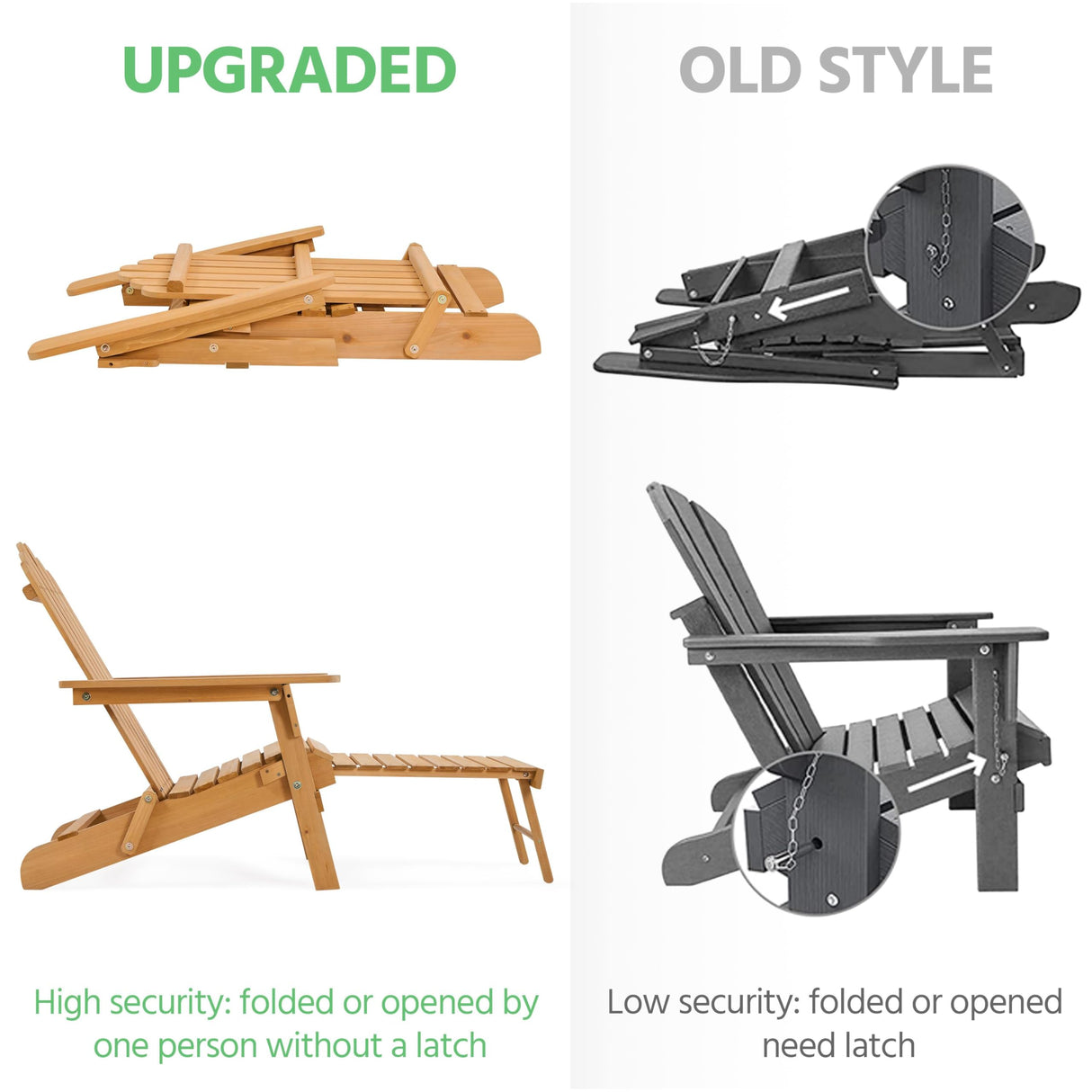 Yaheetech Folding Adirondack Chair with Retractable Ottoman 300lb Solid Wood Garden Chair, Fire Pit Lounge Chairs Weather Resistant Furniture for Garden/Yard/Patio/Lawn, Set of 1 Yaheetech