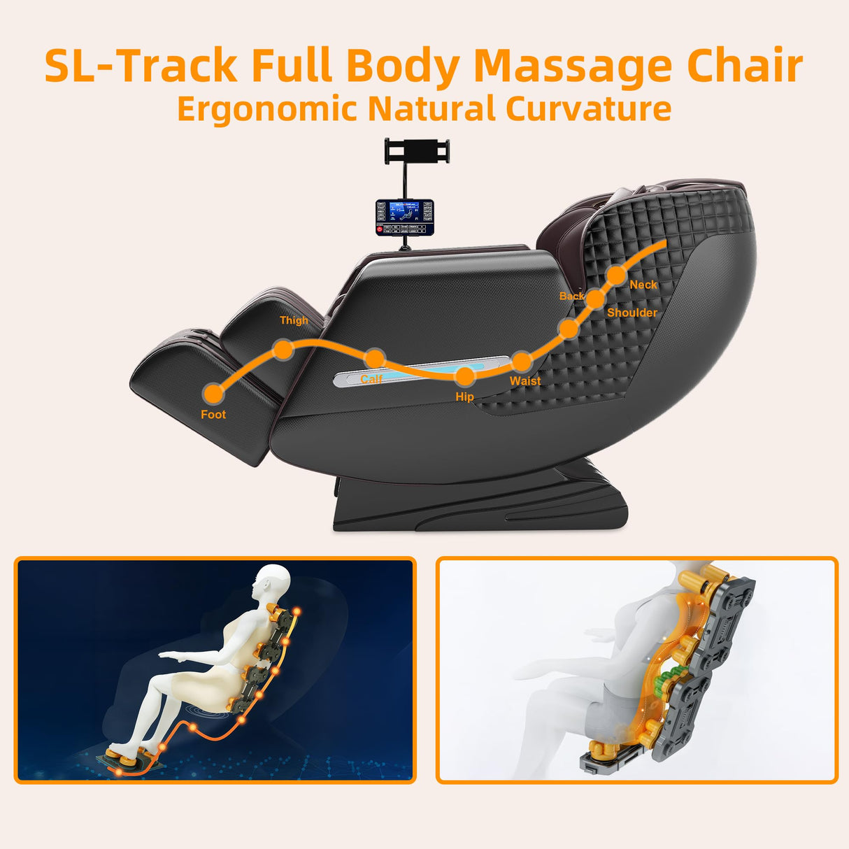 Jewaytec Massage Chair Full Body, 4D Zero Gravity SL-Track Knead Shiatsu Massage Recliner Chair with Airbags, Touchable Screen, Heating, Foot Rollers, Bluetooth, Home or Office (Black & Brown) Jewaytec