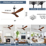 ABZ 60" Ceiling Fans Without Lights, 60 Inch Outdoor Ceiling Fans no Light, 3 Blade Solid Wood Ceiling Fan with Remote Control for Patios Living Room Bedroom Porch ABZ