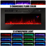 AMERLIFE Fireplace TV Stand with 36" Electric Fireplace, LED Light Entertainment Center, Modern Wood Texture Entertainment Stand with Highlight Storage Cabinet for TVs Up to 80", 70 inches, Black AMERLIFE