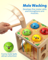 Coogam Wooden Montessori Toys for Toddlers, Shape Sorting Cube Whack Mole Fine Motor Skills Game for Year Old 18 Month+ Baby Boys Girls Gift Coogam