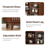 FiveWillowise 71" Tall Arched Cabinet with Glass Doors, Fluted Pantry Cabinet with Solid Wood Legs, Modern Accent Furniture for Living Room, Kitchen, Dining Room, Entryway, Walnut FiveWillowise