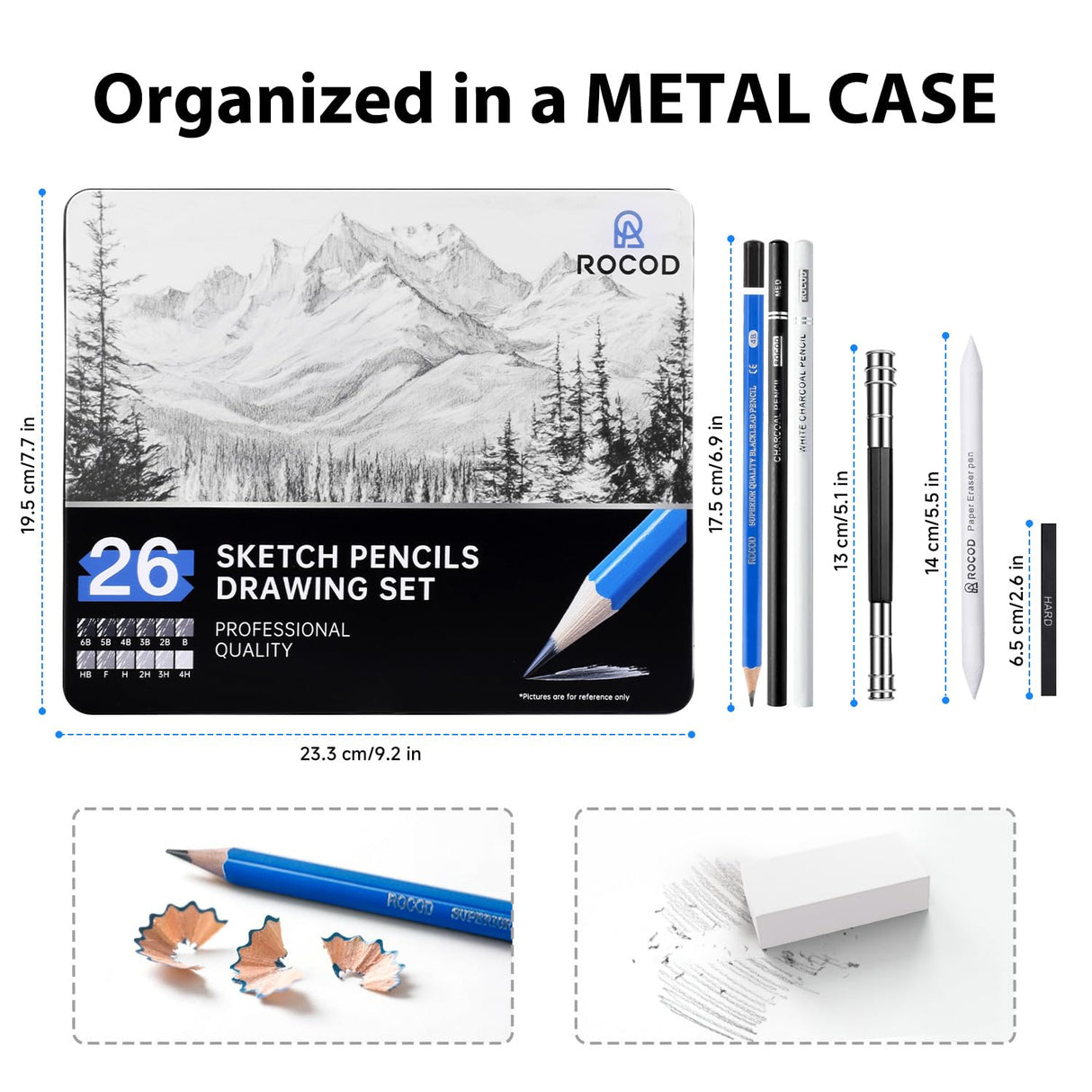ROCOD Sketch Pencils for Kids and Adults Drawing, 26-Piece Profession Sketching Pencils, Drawing Pencil for Artists Beginner Sketching, Art Graphite Pencil 6B to 4H ROCOD