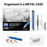ROCOD Sketch Pencils for Kids and Adults Drawing, 26-Piece Profession Sketching Pencils, Drawing Pencil for Artists Beginner Sketching, Art Graphite Pencil 6B to 4H ROCOD