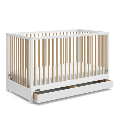 Graco Teddi 5-in-1 Convertible Crib with Drawer (White with Driftwood) – GREENGUARD Gold Certified, Crib with Drawer Combo, Full-Size Nursery Storage Drawer, Converts to Toddler Bed Graco