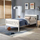 Twin Bed Frame with Headboard & Footboard,13 Wood Slats Support Wooden Platform, No Box Spring Needed, Easy Assembly, Farmhouse Style for Single Kids Room (38x75) -White KOBY HOME