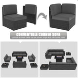 LayinSun 13 Pieces Outdoor Patio Furniture Set with 44" Fire Pit Table Brown Rattan Sectional Sofa Conversation Sets LayinSun