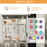 LFT HUIMEI2Y Glass Display Cabinet 12 Shelves with 3 Columns, LED Light, Mirror and Lock, Curio Cabinets Quick-Install Style Tempered Glass Floor Standing Bookshelf for Living Room, Kitchen Black LFT HUIMEI2Y