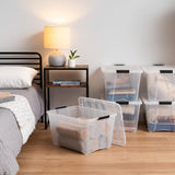 IRIS USA 54 Qt Stackable Plastic Storage Bins with Lids, 6 Pack - BPA-Free, Made in USA - See-Through Organizing Solution, Latches, Durable Nestable Containers, Secure Pull Handle - Clear Iris Ohyama