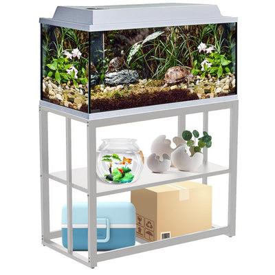 Akenow Fish Tank Stand 40 Gallon , Metal Aquarium Stand Double Layer with Storage 36.4" x 18.5"x29.1 fits Aquarium,Turtle Tank/Reptile Terrariums,White