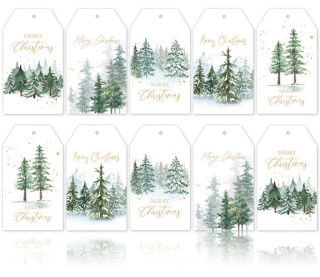 Whaline 120Pcs Christmas Paper Gift Tags Watercolor Christmas Tree Tags Gold Foil with Hemp Rope Merry Christmas Holiday Hanging Labels Gift Tags for Xmas Winter DIY Gift Party Favor Decor, 5 Designs Whaline