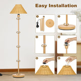 Boho Floor Lamps for Living Room, Rattan Floor Lamp with Woven Wicker Lampshade, 62 inches Mid Century Modern Standing Light, Farmhouse Rustic Coastal Lamp for Bedroom Office Corner, Easy Foot Switch Boncoo