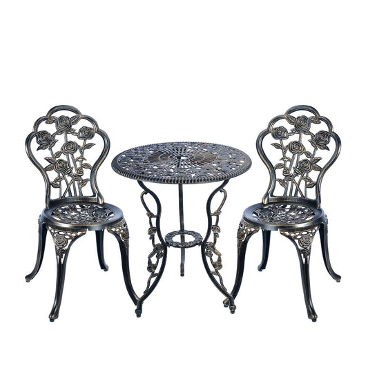 C/G 3 Piece Bistro Set,Outdoor Patio Set,Anti-Rust Cast Aluminum Bistro Table Set for Park Yard Front Porch Furniture(Antique Copper) - WoodArtSupply