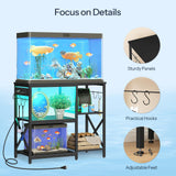 HOOBRO 20-29-37 Gallon Fish Tank Stand with Power Outlets and LED Light, Aquarium Stand with Storage Shelves, 35.4" L x 15.7" W, Reptile Tank Stand with Stable Metal Frame, Black BK80UDFT01 HOOBRO